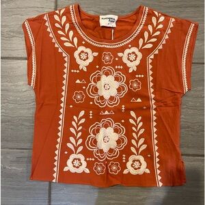Burnt orange embroidered top